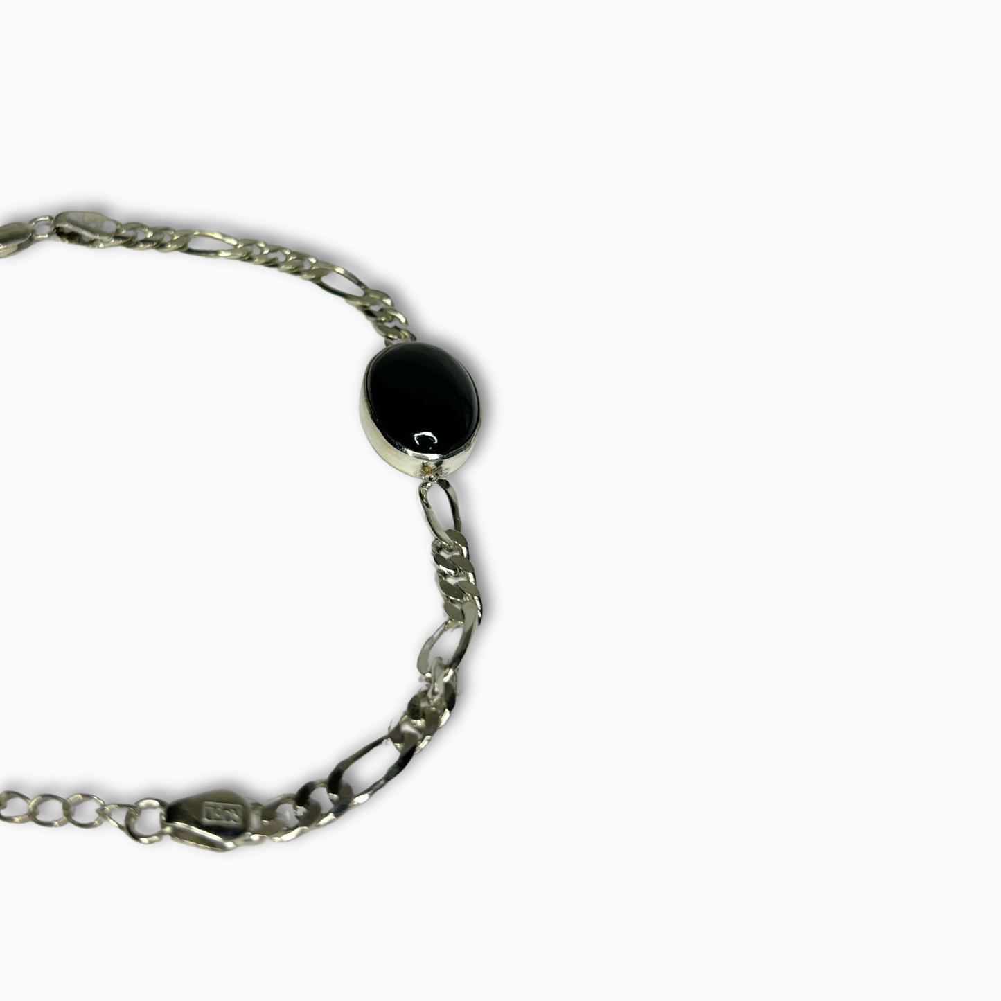 Timeless Silver Men's Black Stone Bracelet
