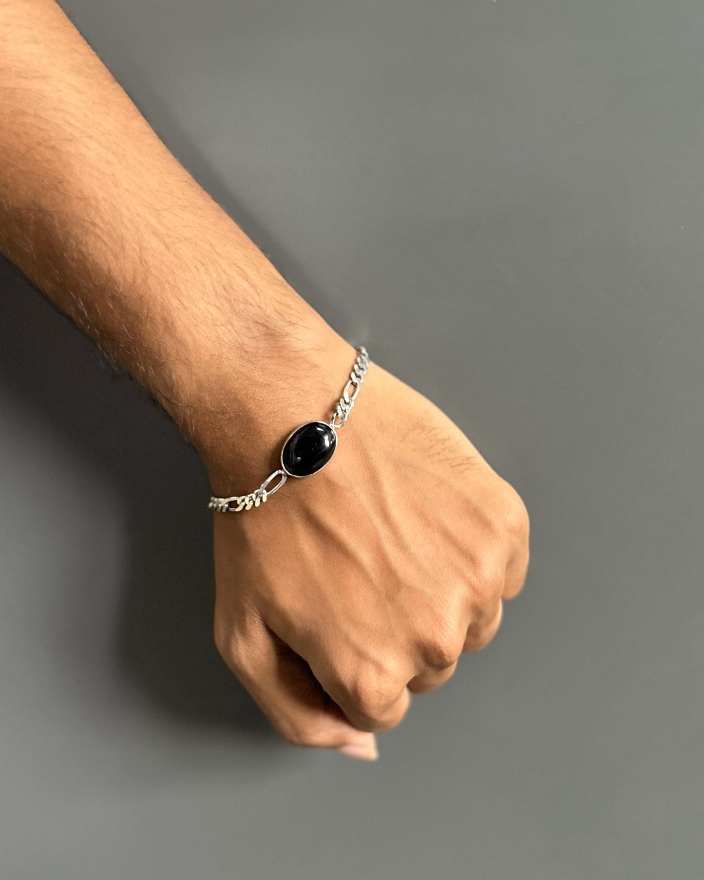 Timeless Silver Men's Black Stone Bracelet