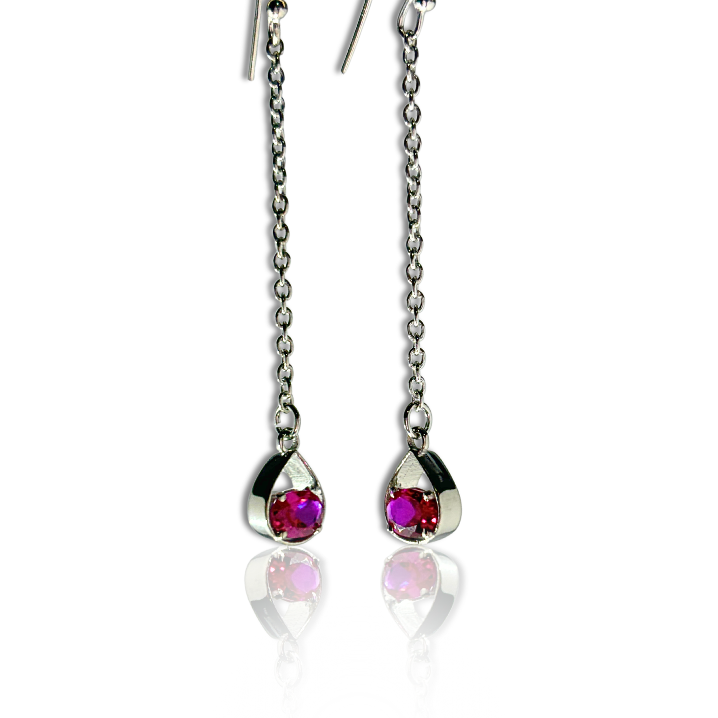 Silver Elegant Pink Drop Earrings