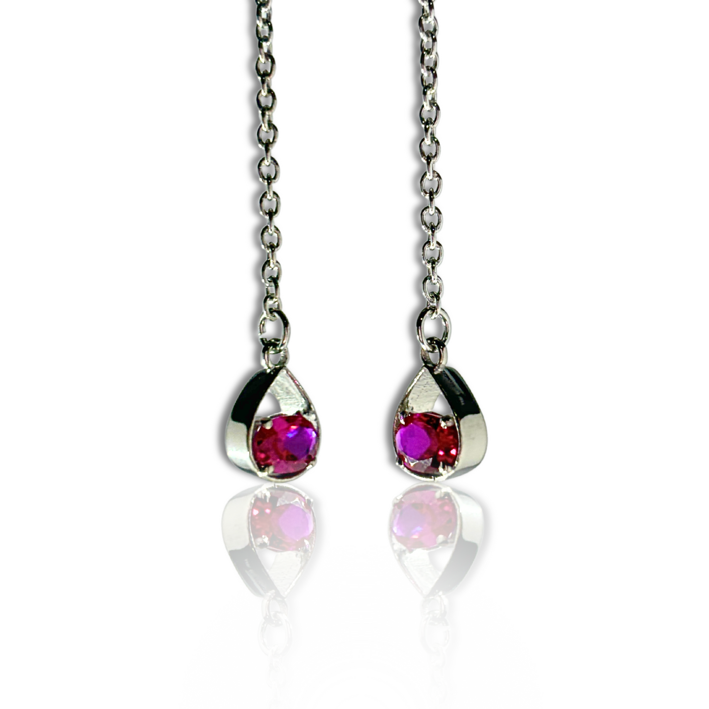 Silver Elegant Pink Drop Earrings