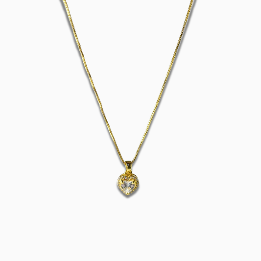 Golden Solitaire Heart Pendant