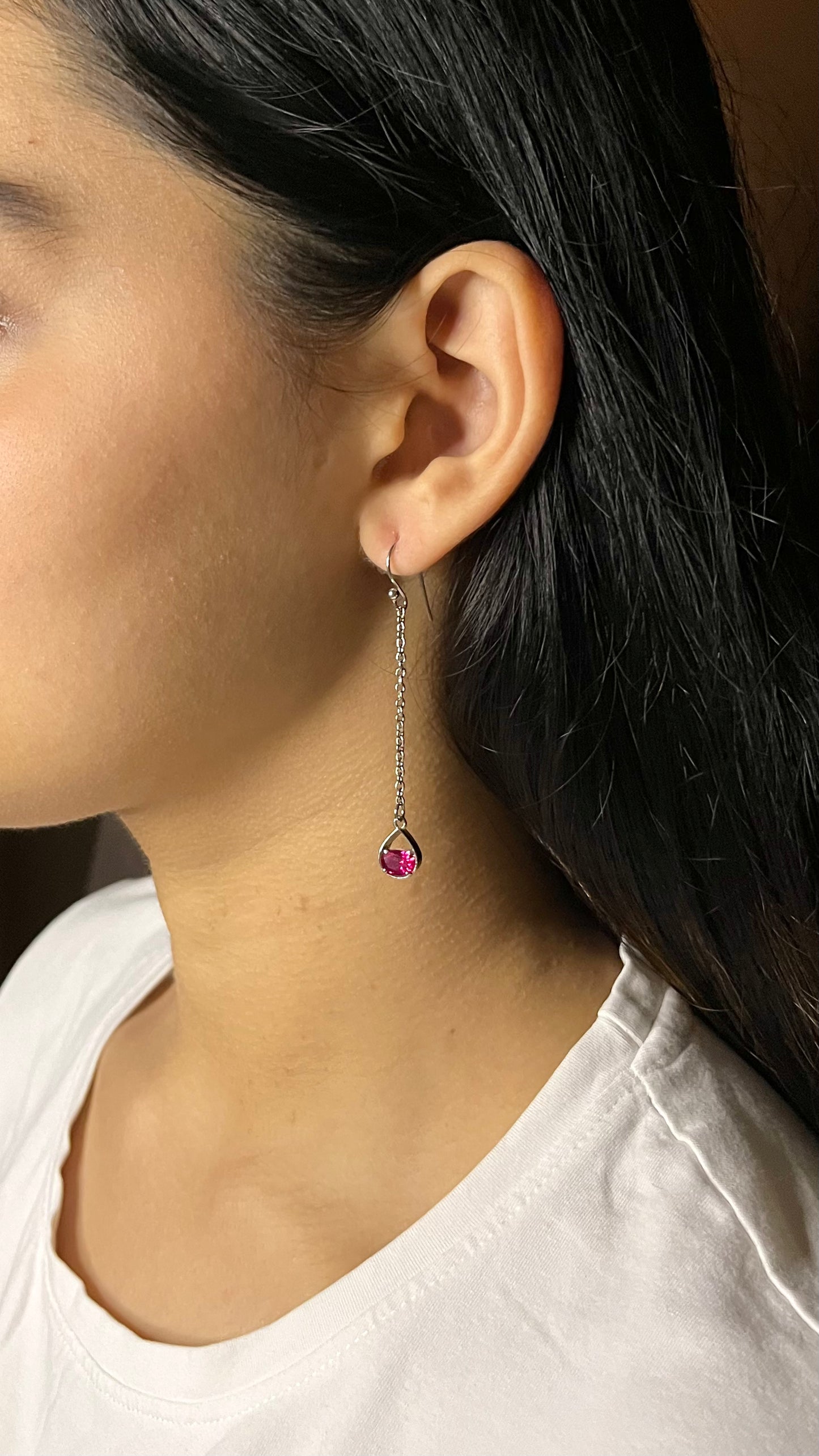 Silver Elegant Pink Drop Earrings