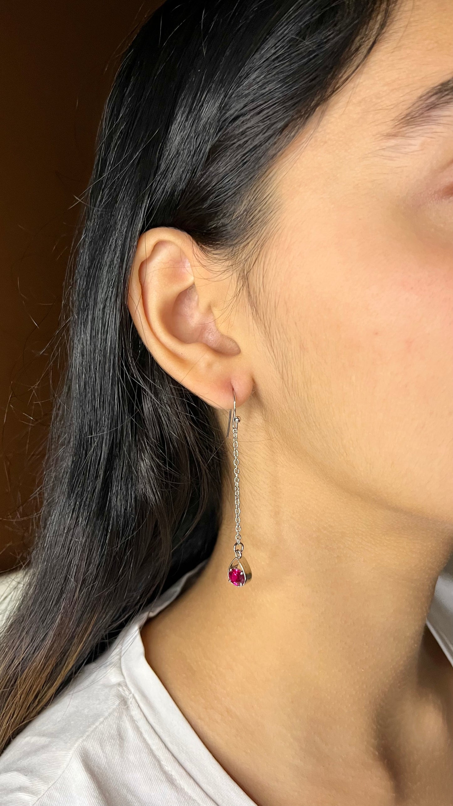 Silver Elegant Pink Drop Earrings