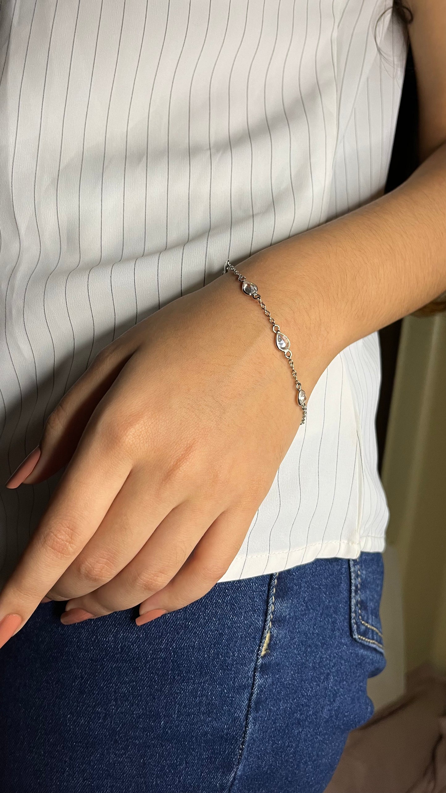 Silver Pearl Drops Bracelet