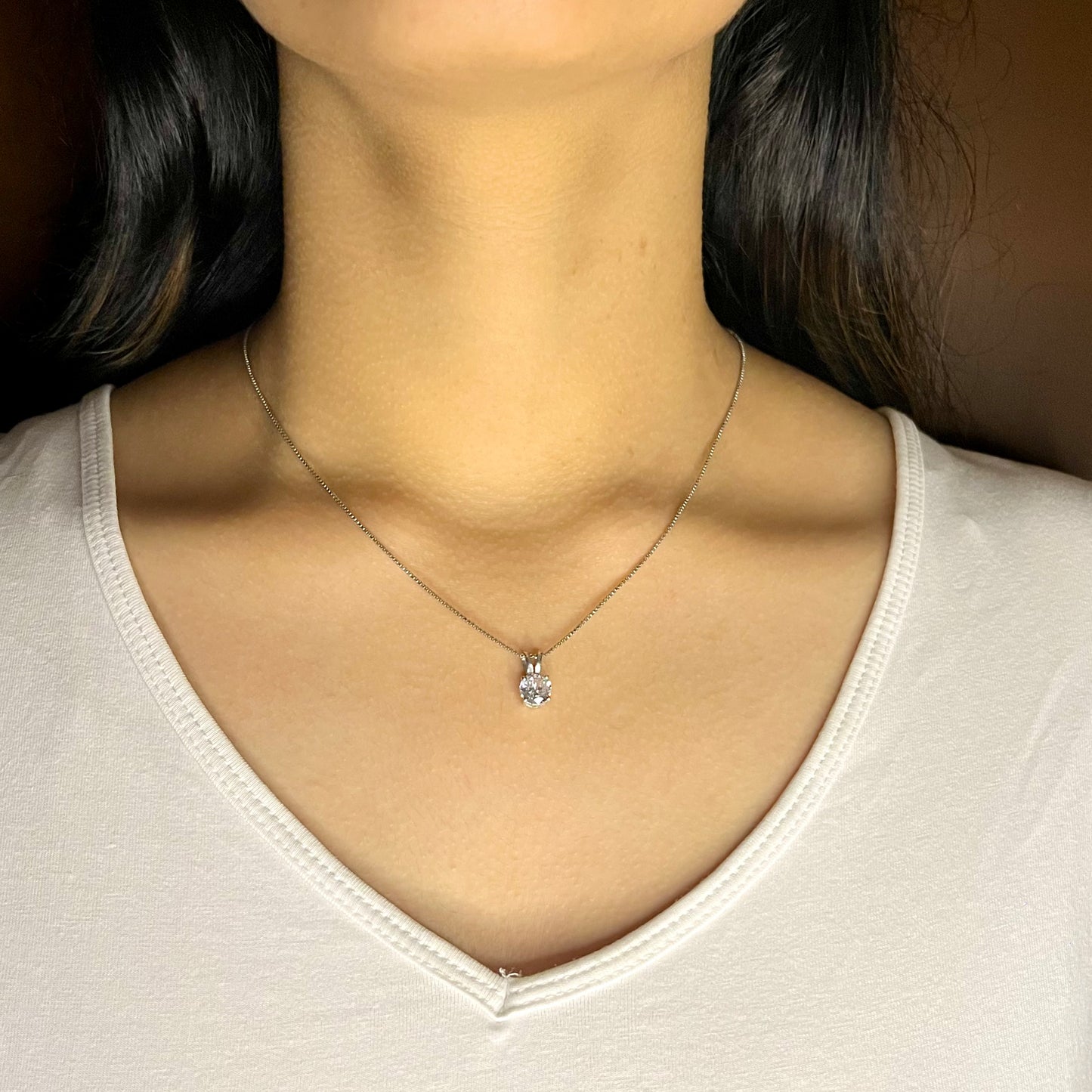 Silver Solitaire Zircon Pendant