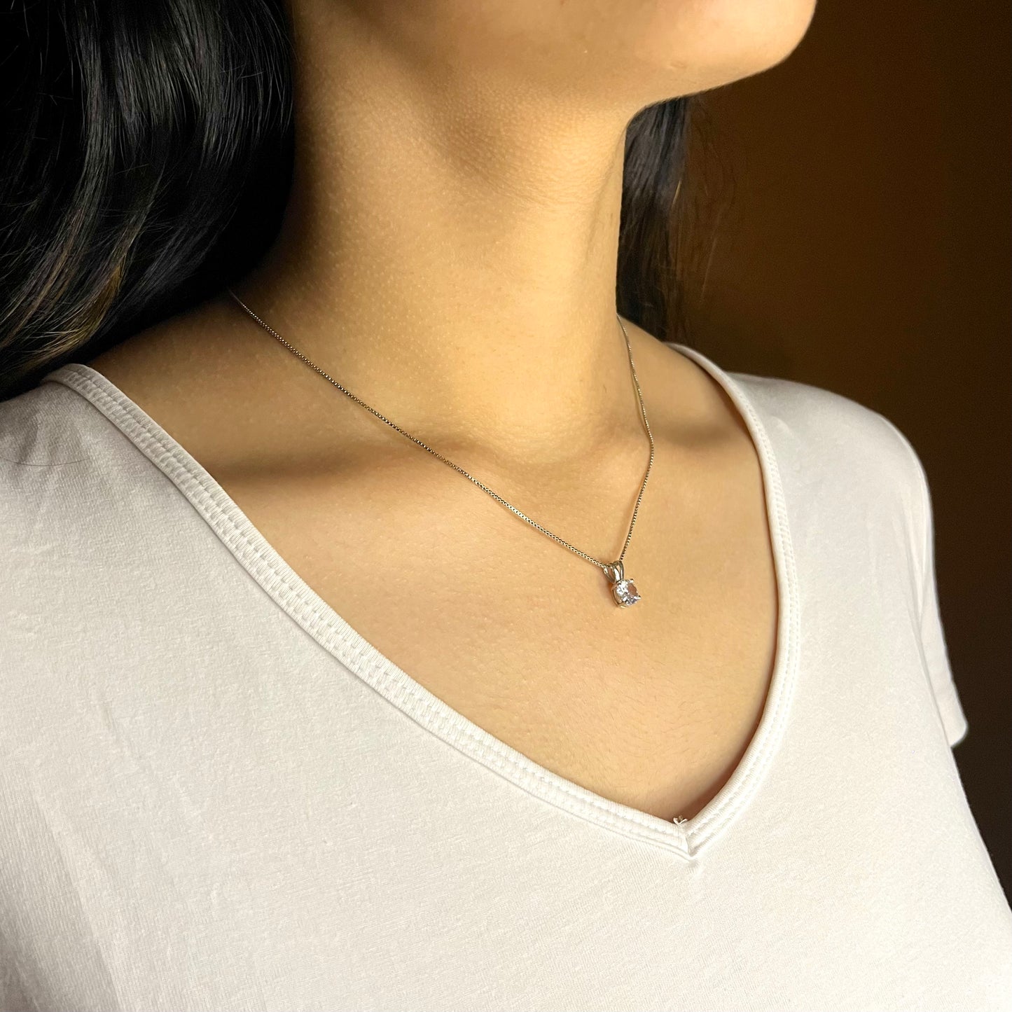 Silver Solitaire Zircon Pendant