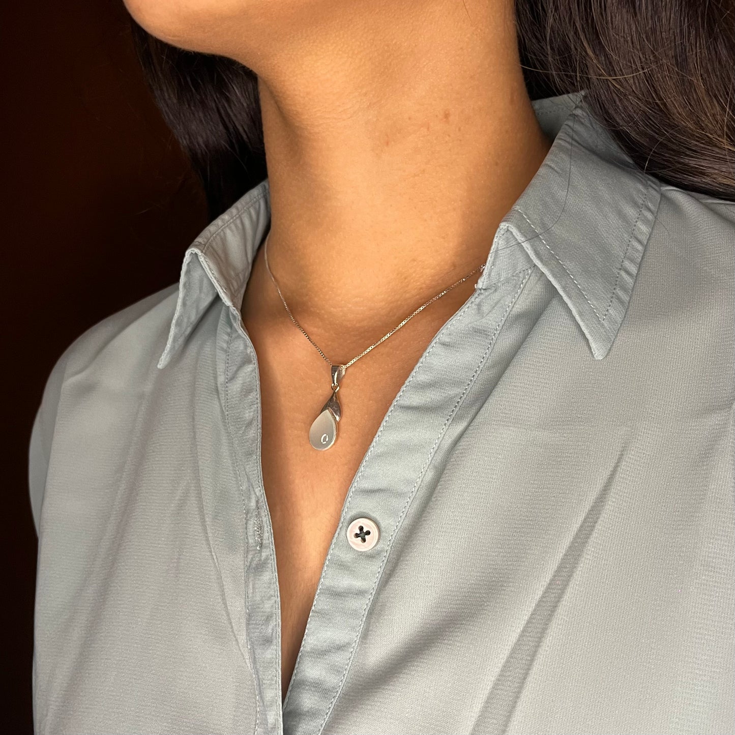 Silver Pearl Drop Pendant with Chain