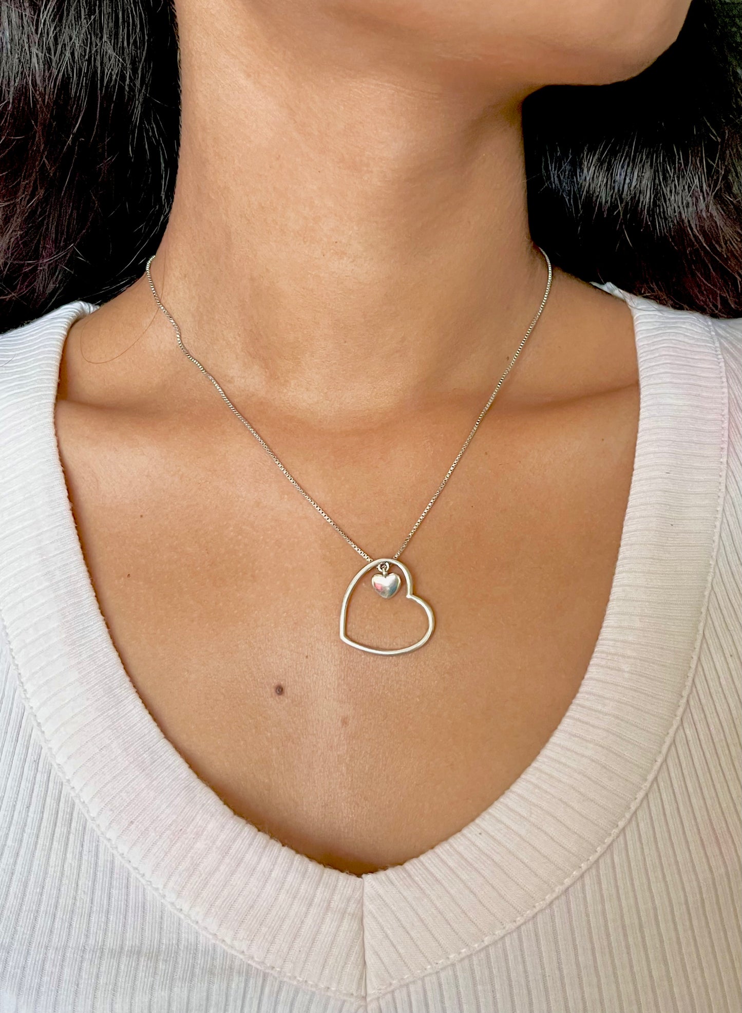 Silver within heart necklace