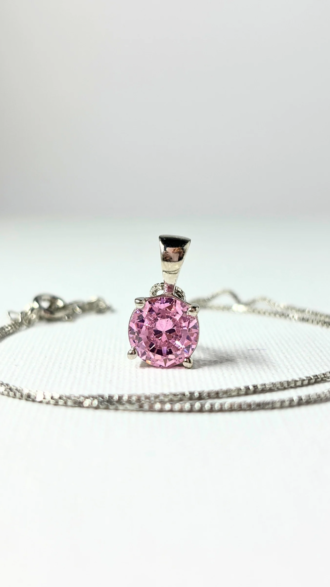 Silver Pink Solitaire Pendant with Chain